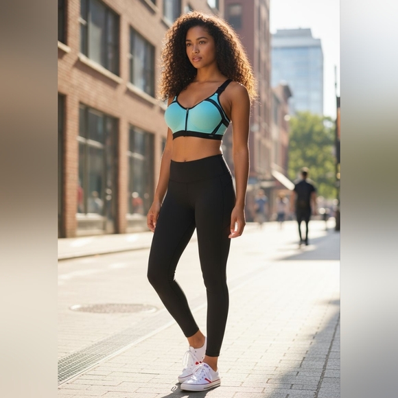 VSX Teal and Black Sports Bra with Zipper - Picture 3 of 9
